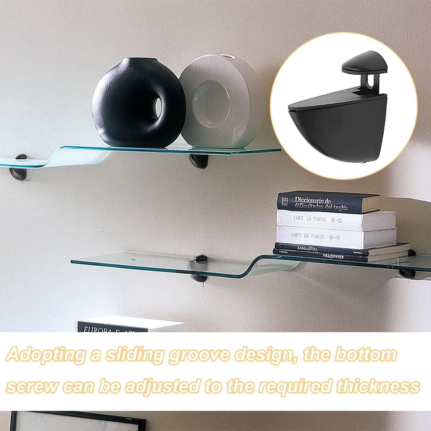 4 Pièces Support Etagere Verre, Pince Verre, Peuvent Serrer Epaisseurs De Verre De 3 A 16 Mm Support Etagere Murale Pour Salon Cuisine Chambre 99082612