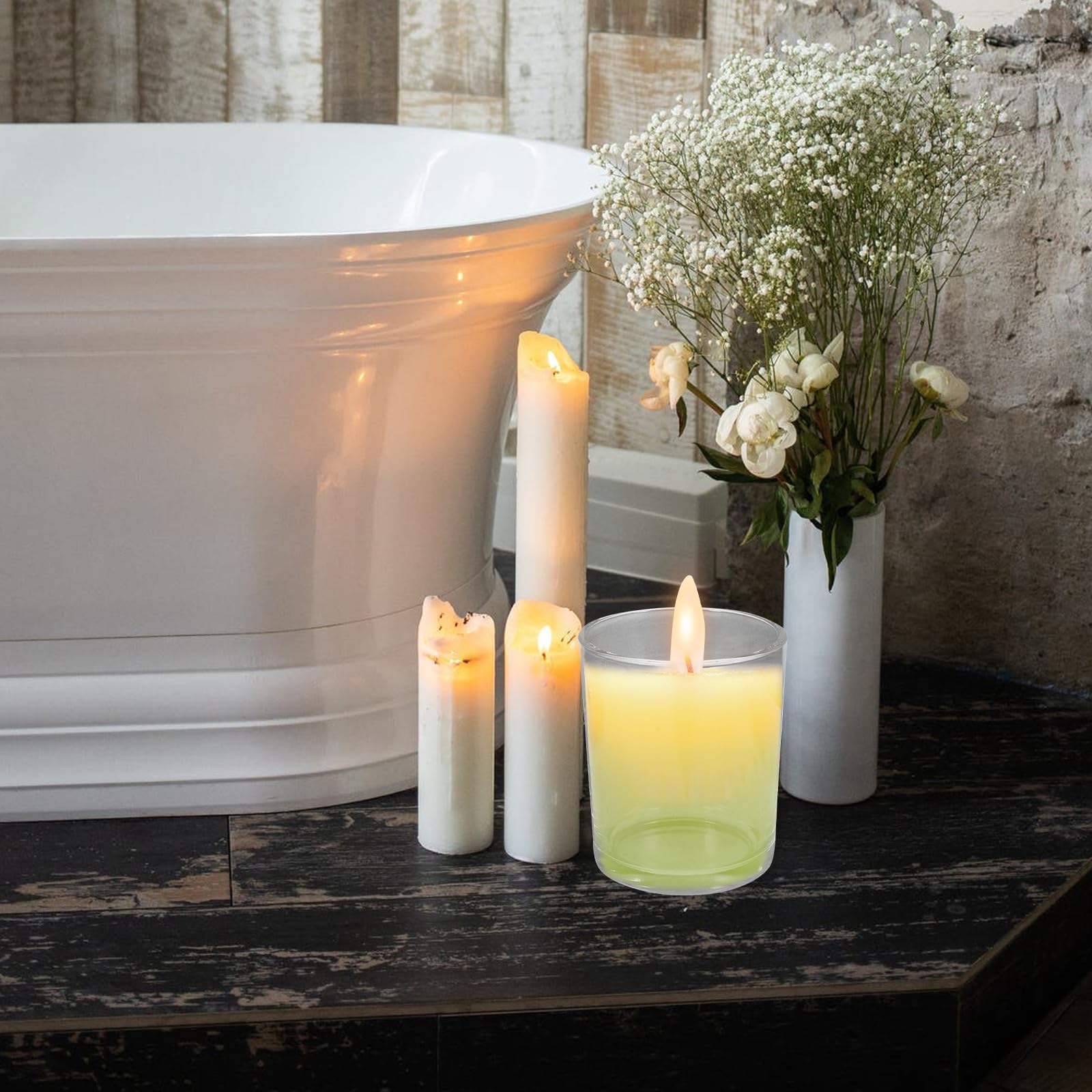 SUPVOX 4 Stück Glas Kerzengläser mit Bambusdeckel 200ml Transparente Kerzendosen für Aromatherapie und Wohnkultur Praktisches Schlichtes Design für Zuhause