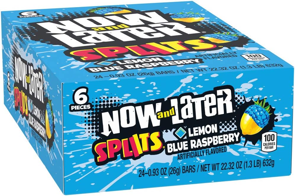Now and Later Splits Chews Candy, Lemon Blue Raspberry, 0.93 Ounce, Pack of 24