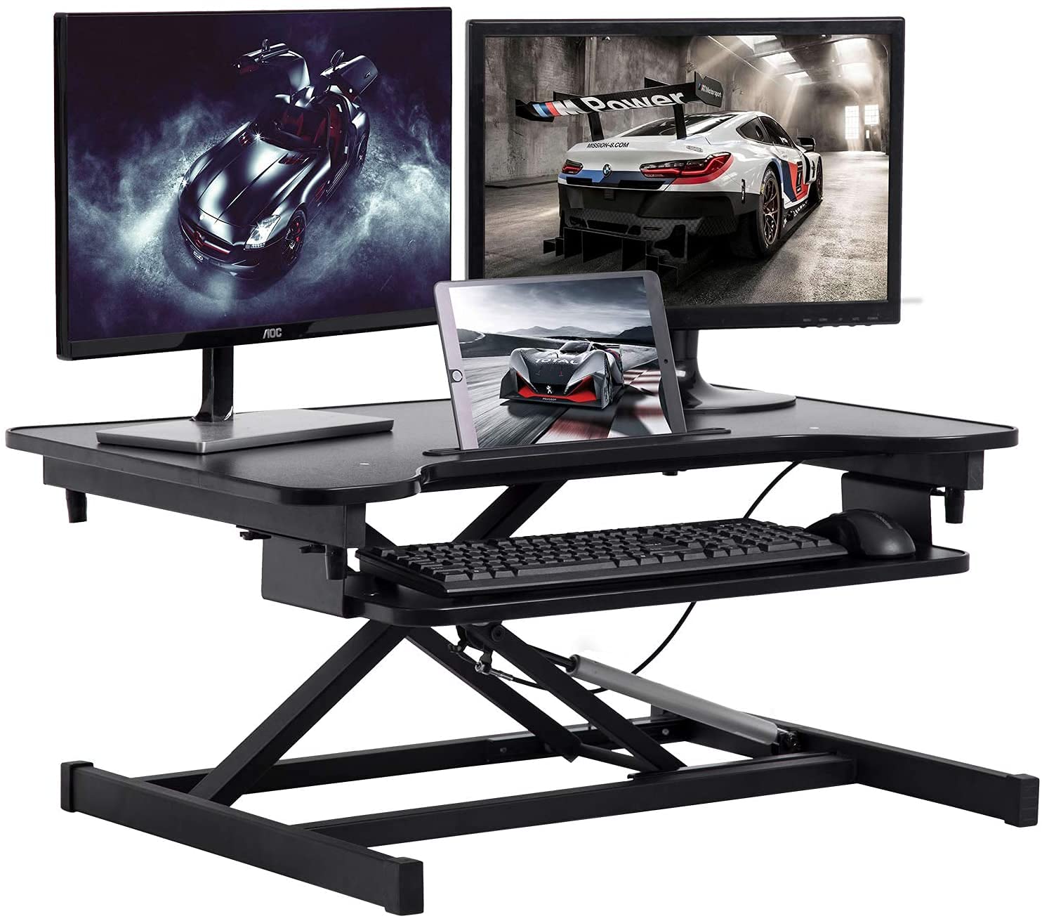 Standing Desk 32 Inches Adjustable Height Steel Coverter Stand Up Desk with Keyboard Tray Ergonomic Home Office Computer Desk Workstation,Black