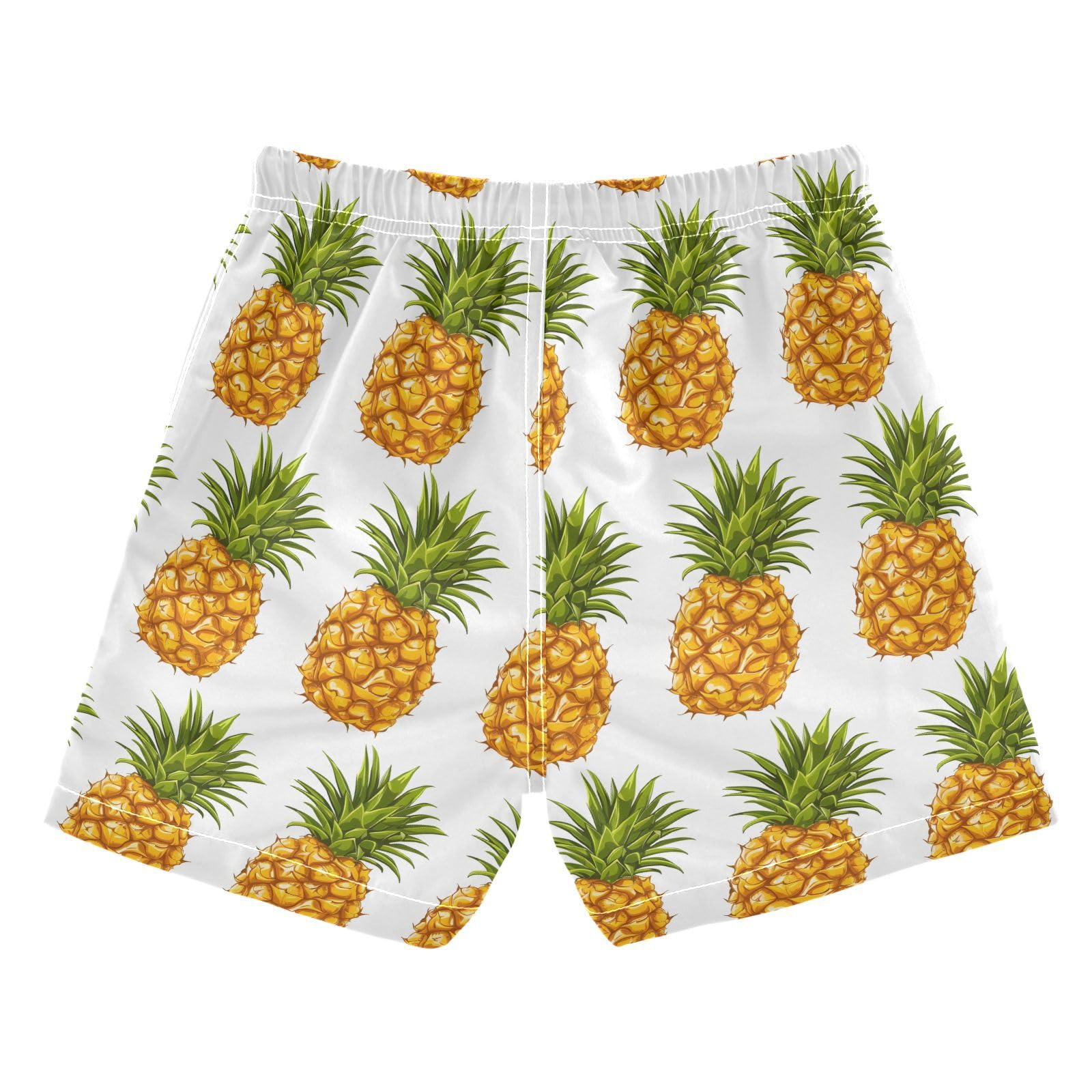 ALAZA Pineapple on White Boys' Swim Trunks Beach Shorts Quick Dry Swimsuit 4T