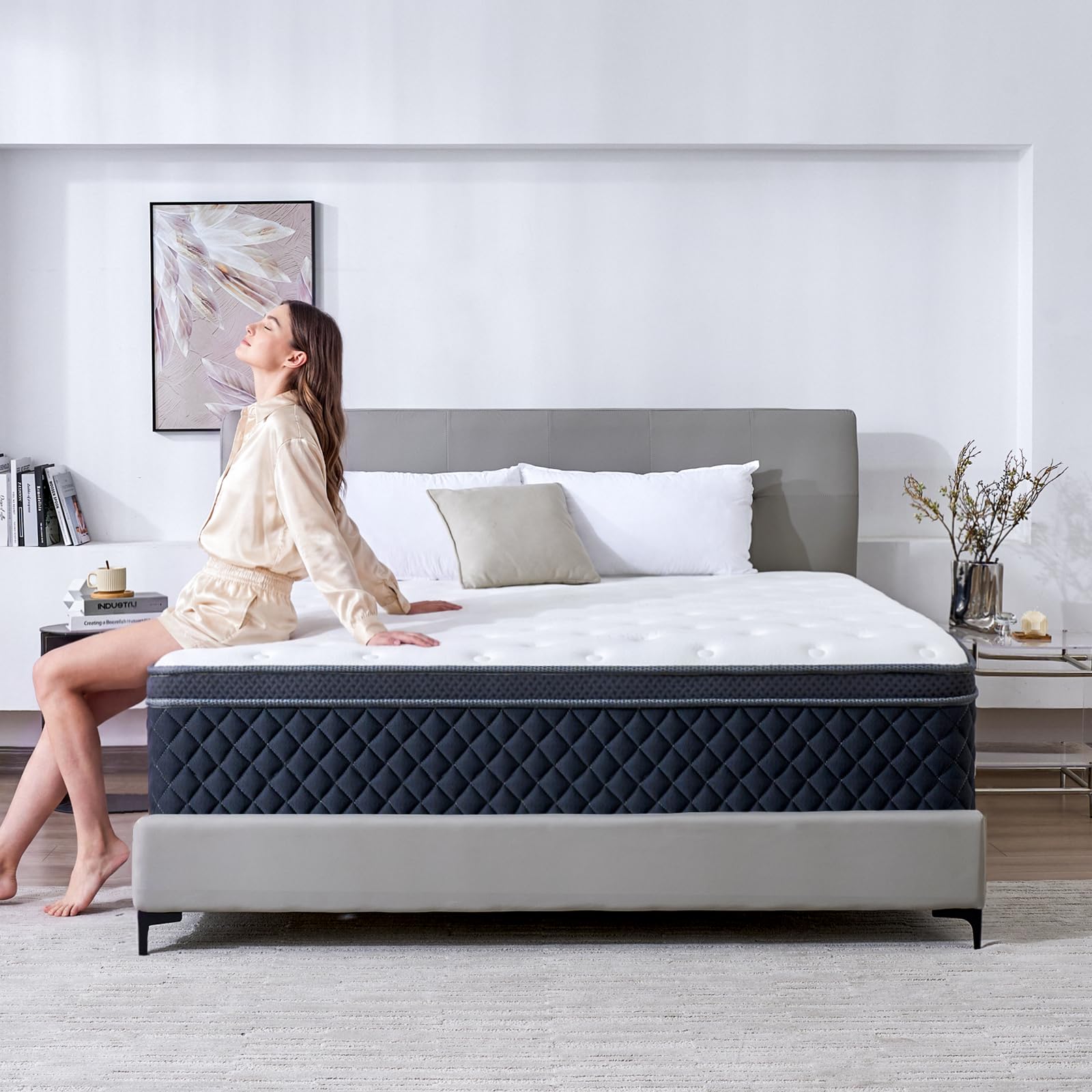 Moxatp Queen Mattress, 12 Inch Queen Size Mattress in a Box, Medium Firm Hybrid Mattresses with Pocket Springs and Memory Foam, Strong Edge Support, Motion Isolation & Pressure Relief