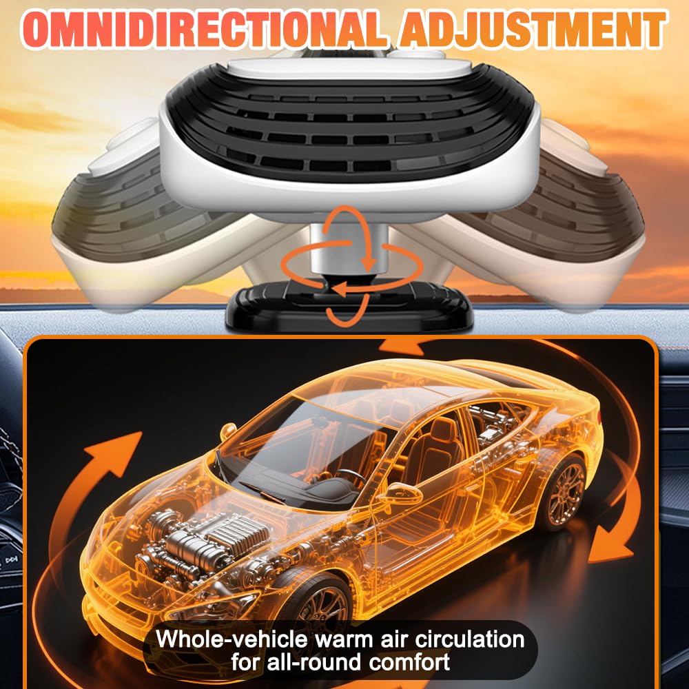 Auto Heizung 12V, 2 in 1 Heizlüfter Auto mit Windgeschwindigkeitsregelung, Tragbare Autoheizung 12v Zigarettenanzünder, Car Heater, Heizung für 12V Auto, LKWs, SUV, Van (Weiß)