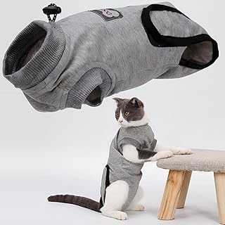 猫 術後服 メス オス猫 服 舐め防止 傷口保護 引っ掻き防止犬 術後服 女の子 男の子犬 介護用品 犬服 可愛い猫 ロンパース猫用術後ウェア猫服 離乳服 ねこの服 ストレス軽減 着脱が容易 抜け毛対策ペット用品 グレー(M)