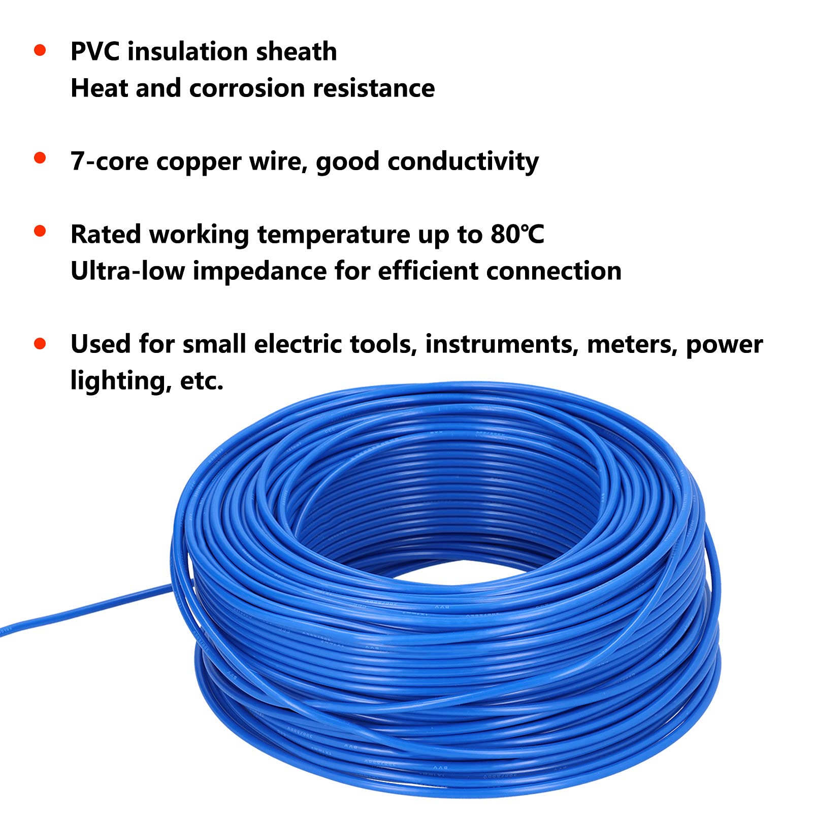 Oumefar Cable Eléctrico Cable de Cobre de 7 Núcleos con Aislamiento de PVC de 100 M para Aparatos Eléctricos, Resistente Al Calor, Resistente a la Corrosión, AC300 V