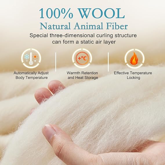 YOUR MOON Summer Lightweight Wool Comforter - Breathable & Thin Duvet Insert for Hot Sleepers, 100% Australian Lamb Wool Filling 100gsm with Pure Cotton Shell-Queen Size (White)