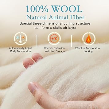 YOUR MOON Summer Lightweight Wool Comforter - Breathable & Thin Duvet Insert for Hot Sleepers, 100% Australian Lamb Wool Filling 100gsm with Pure Cotton Shell-Queen Size (White)