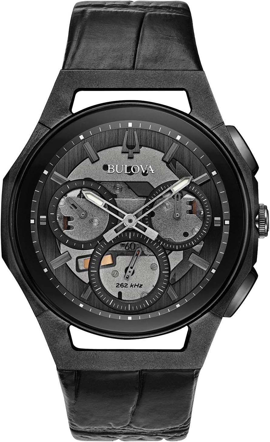 BulovaMens Quartz Watch, Analog Display and Leather Strap 98A223