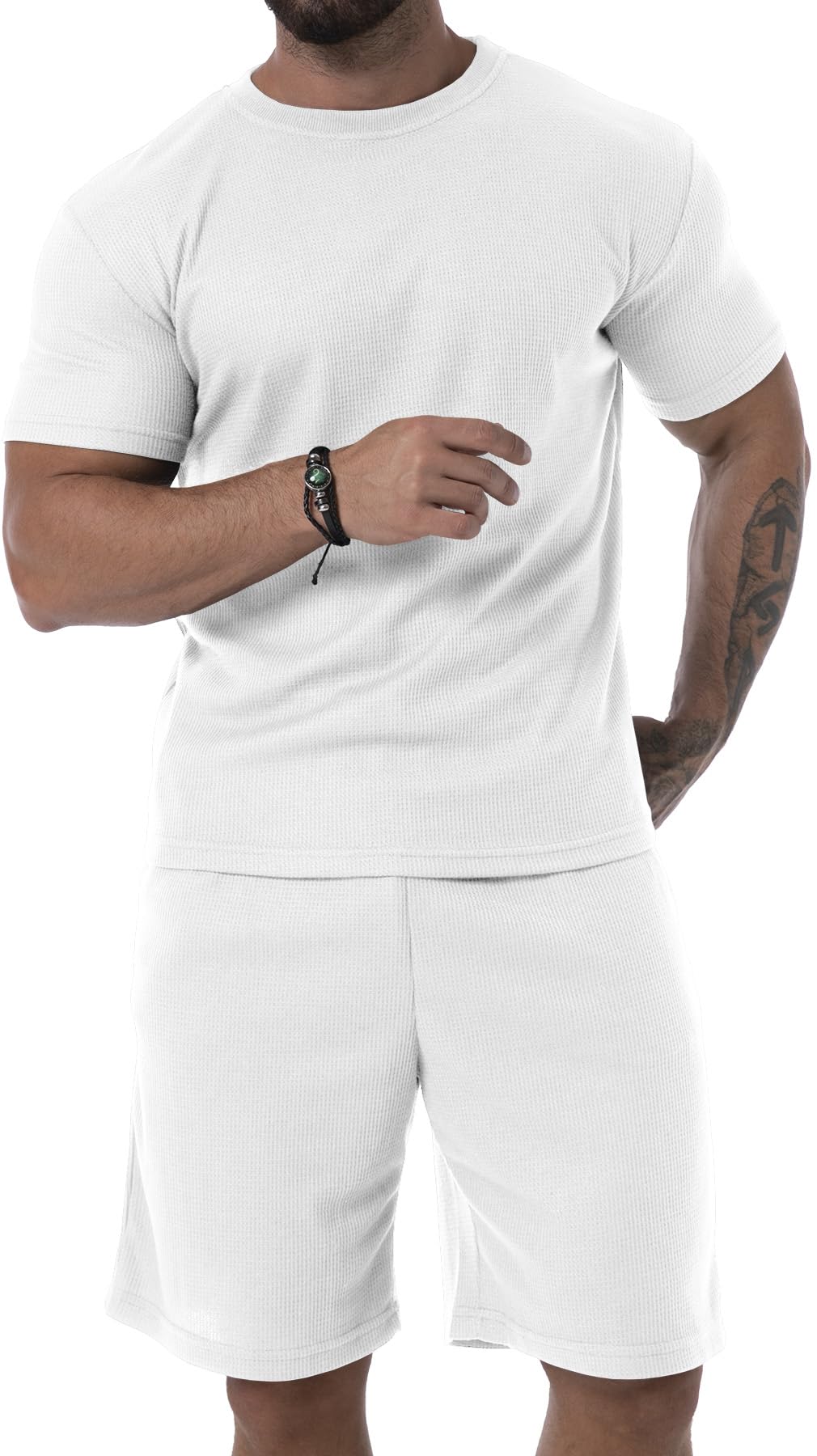 KUYIGO Traje de verano para hombre, pantalones cortos y camisa, traje casual de 2 piezas, transpirable, holgado