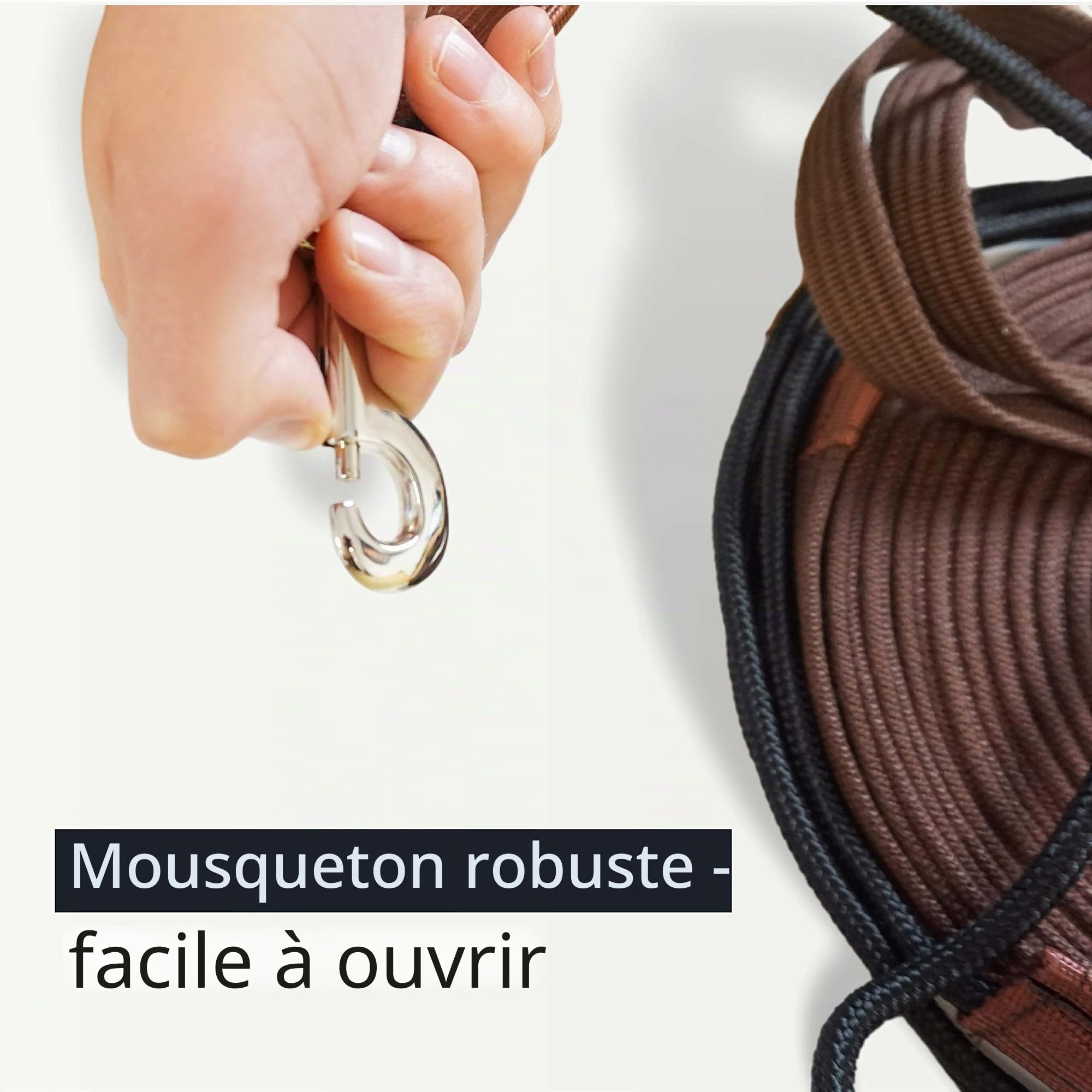 Laisse double longe pour cheval, idéale pour le travail au sol, pour la gymnastique, longueur : 16 m (1 double longe marron)