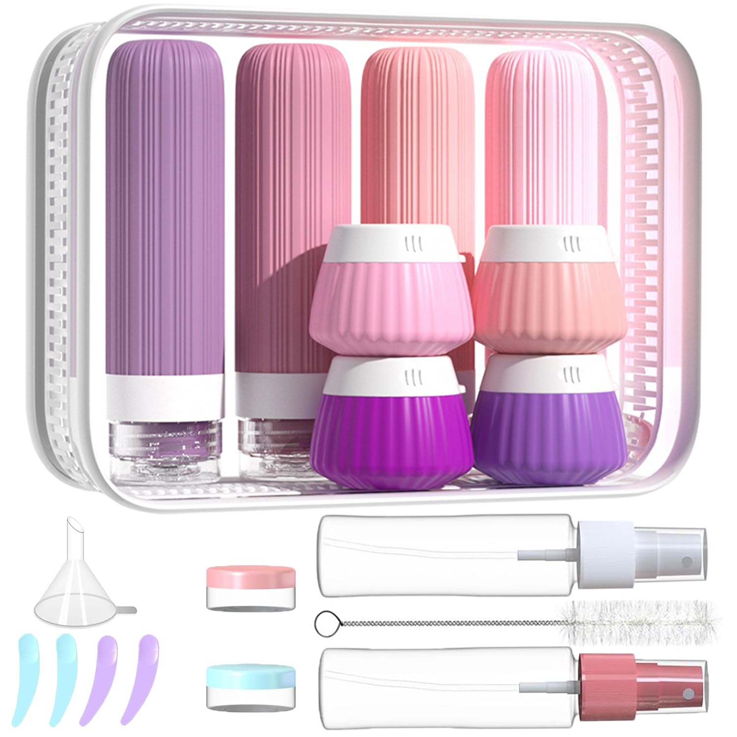 Nuvaconx Purple 18Pack Travel Bottles For Toiletries,Tsa Approved Silicone Travel Containers Jar For Toiletries,Leak Proof Refillable Liqus Shampoo And Conditioner Travel Essentials Toiletry Bottles (Purple)