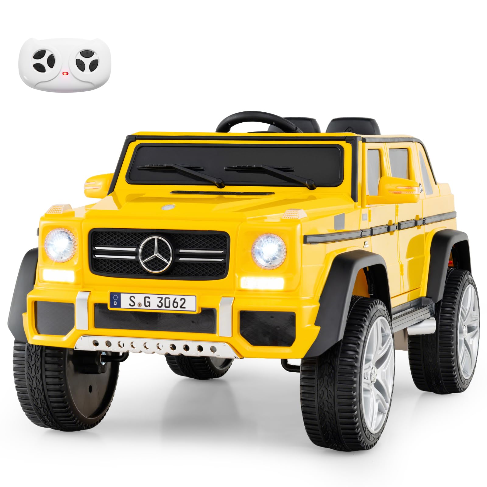 Costzon Ride on Car, Licensed Mercedes-Benz Maybach, 12V Battery Powered Vehicle Toy w/ 2 Motors, Remote Control, 3 Speeds, Lights, Horn, Music, Aux, Storage, Truck, Electric Car for Kids (Yellow)