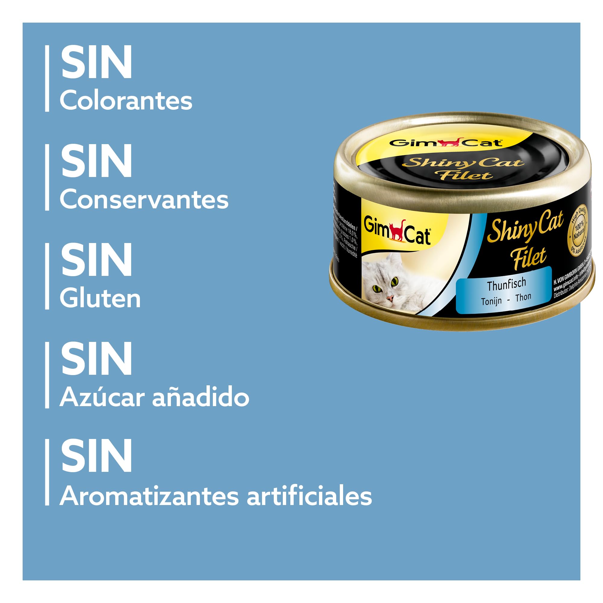 GimCat ShinyCat Filet - Comida para gatos con 100 % de filete para gatos adultos - Sin azúcar añadido ni gluten - Atún - 48 latas (48 x 70 g)