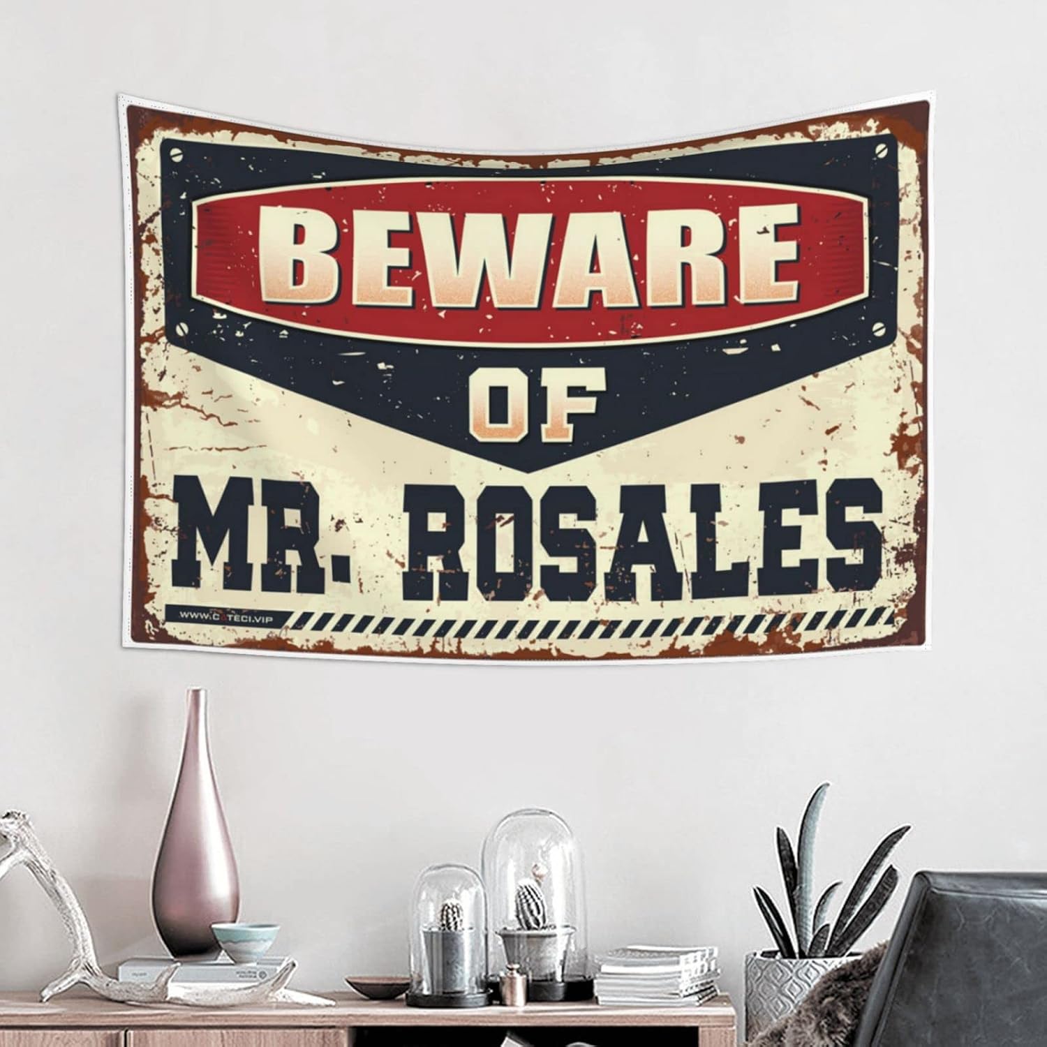 Home Bar Decor Beware of Mr. Rosales Tapestry Tapistreys for Room Gaming Room(75X100CM) image 2