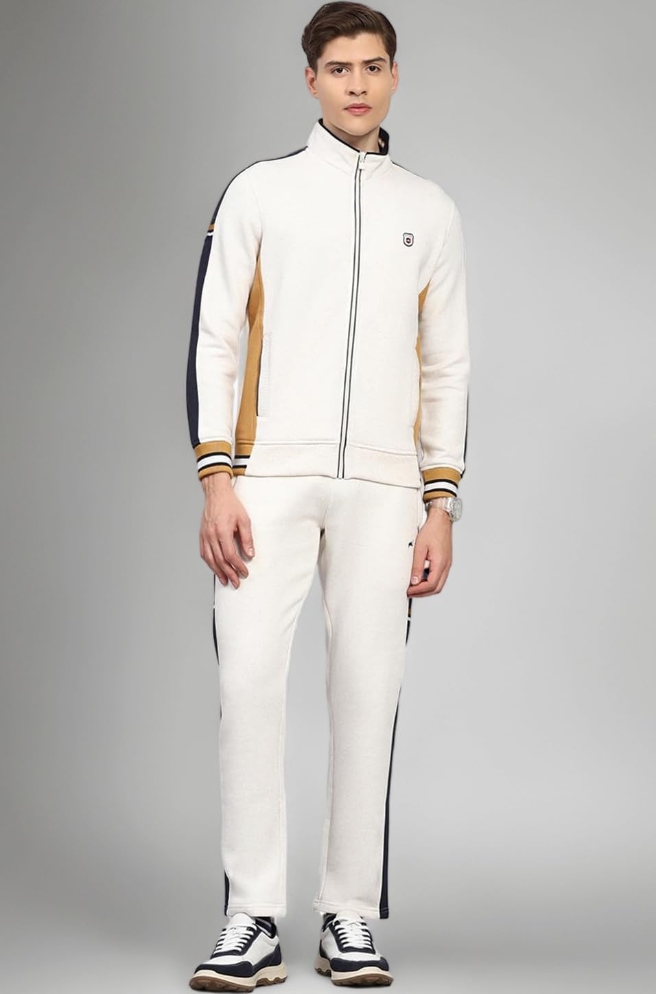 Mens Regular Fit Solid Collar Neck Full Sleeves Winter Tracksuit| Men Track Suit | Stylish Sportswear Set with Jacket and Lower | Activewear Set For Men's (Pack Of 1)