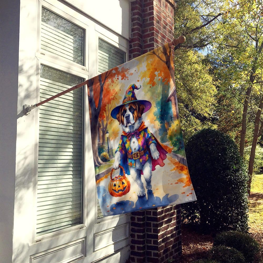 Caroline's Treasures Saint Bernard Halloween Trick or Treat House Flag Large Porch Sleeve Pole Decorative Outside Yard Banner Artwork Wall Hanging, Polyester, House Size, Multicolor