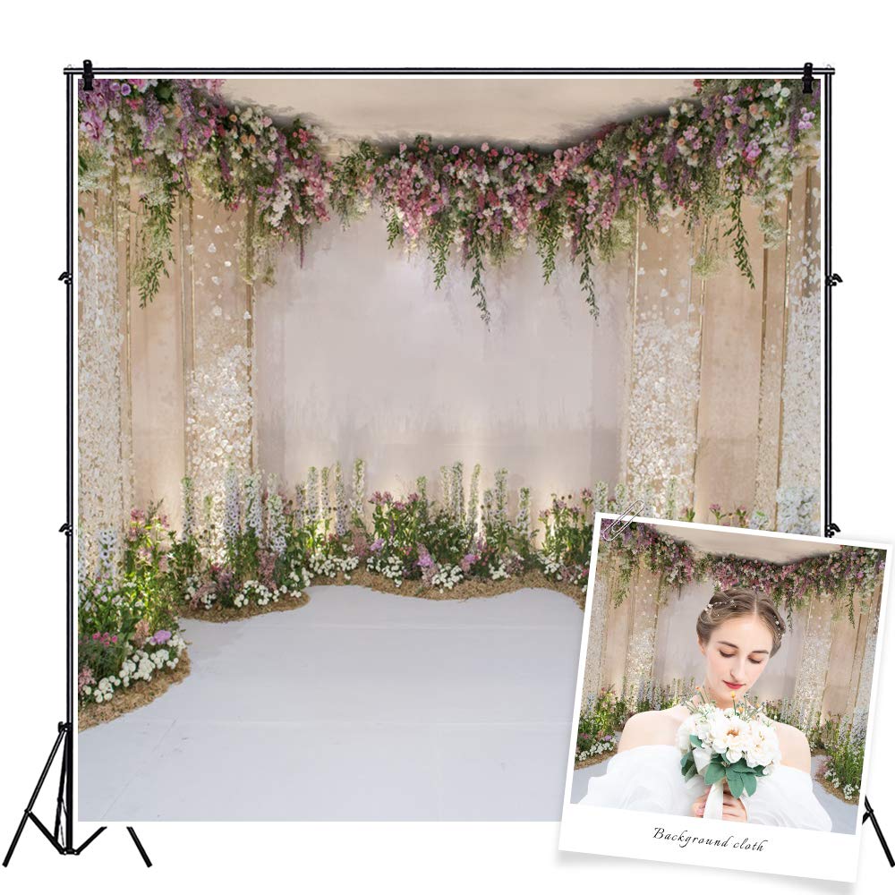 AOFOTO 10x10ft Wedding Backdrop Romance Archway Bridal Shower Flowers Wall Curtain Cradle Ceremony Banner Background for Photography Vinyl Anniversary Birthday Party Decoration Photoshoot Studio Props