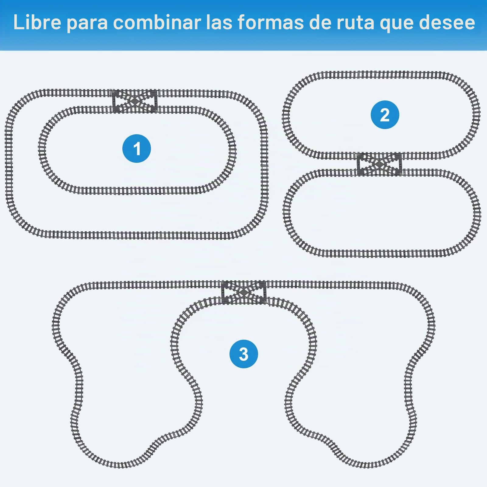 54 Piezas City Vías para Tren de Juguete, Vias de Tren Juguete, Vías de Tren Rieles de la Ciudad, Incluyendo Vía Transversal, Recta, Curva, Idea de Regalo para Niñas y Niños