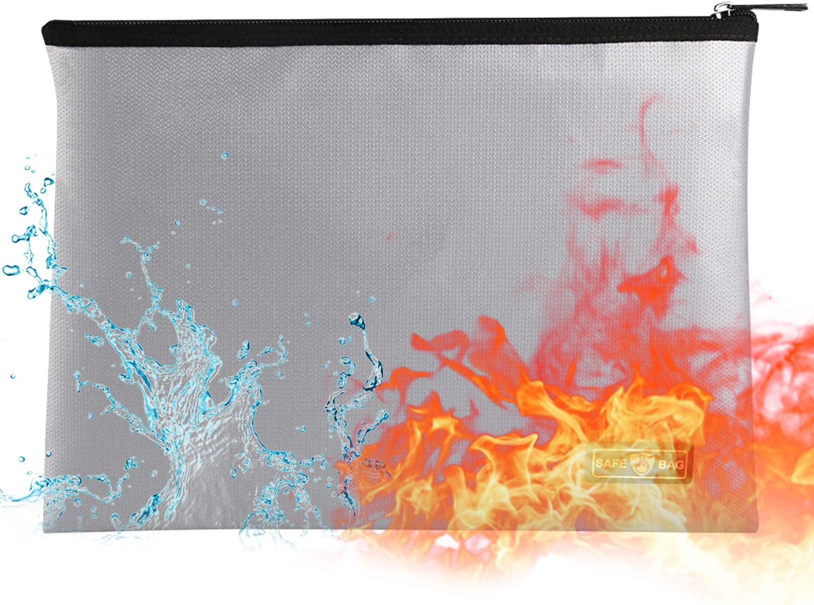 Fireproof Document Bag Fireproof and Waterproof File Folder Money Bag Safe Storage Pouch Holder Organizer with Zipper Closure for A4 File Money Cash Jewelry Passport and Valuables