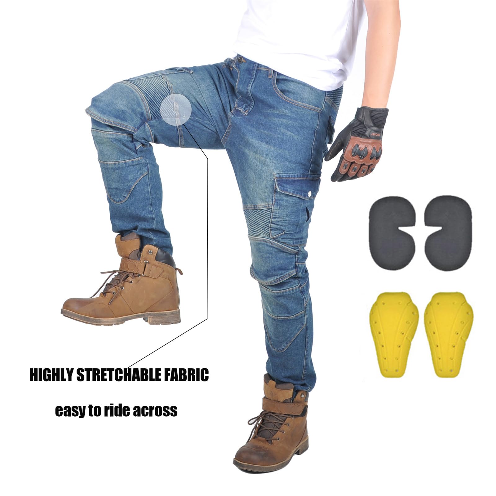 Pantaloni Moto Uomo con Protezioni Jeans Elastico Invernale Estivo