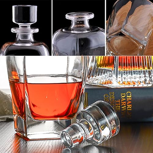 Miniatura 5 de Decantador de vidrio con tapón geométrico hermético, decantador de whisky para vino, bourbon, brandy, licor, jugo, agua, enjuague bucal, vidrio