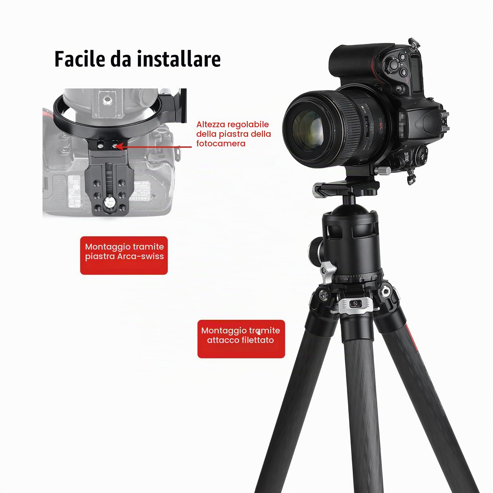 SUNWAYFOTO Anello girevole universale da 80 mm per DLSR, supporto per treppiede e piastra Arca Swiss, regolazione orizzontale e verticale