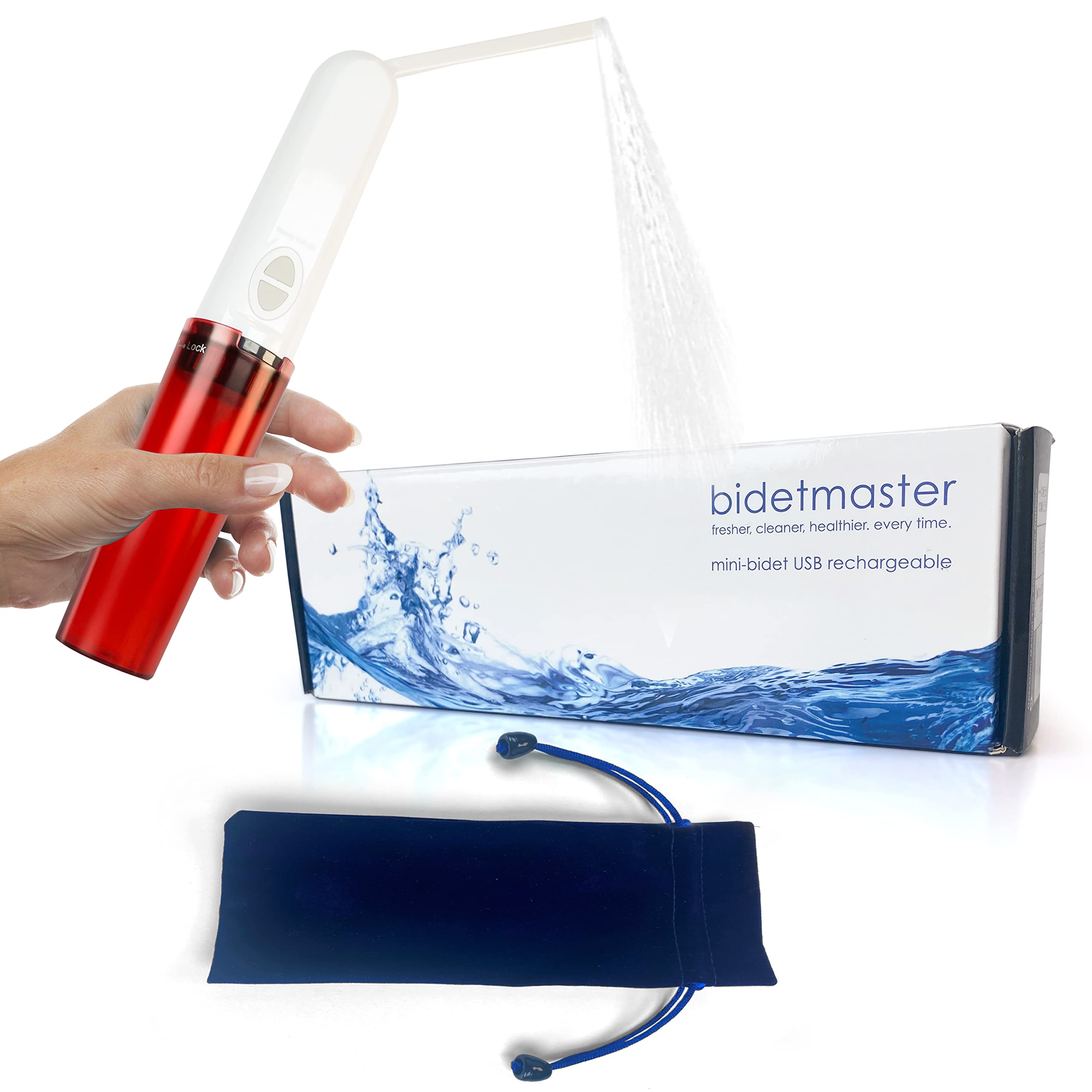 bidetmasterPortable Travel Bidet. Mini-Foldable for Outdoor Use, 2 Pressure Options, Automatic Electric Bidet for Personal Hygiene Cleaning, or Soothing Postpartum/Surgery Recovery Care - RED