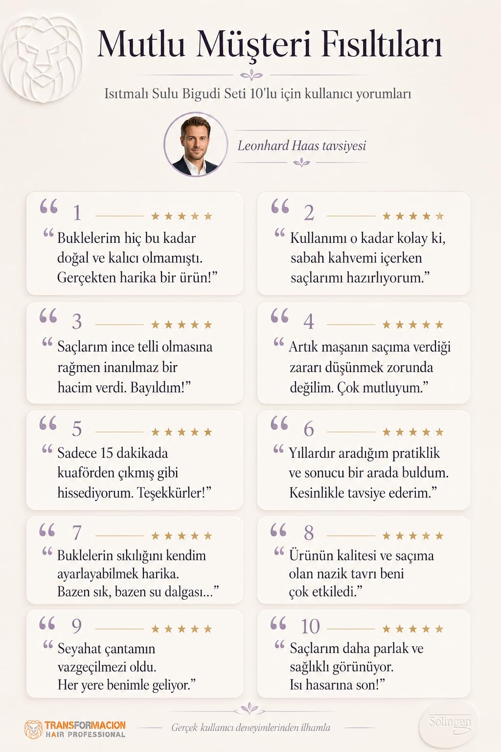 Transformacion 10'lu Isıtmalı Sulu Bigudi - Saç Dostu, Pratik, Profesyonel Bukleler ve Dalgalar Solingen Professional 719838