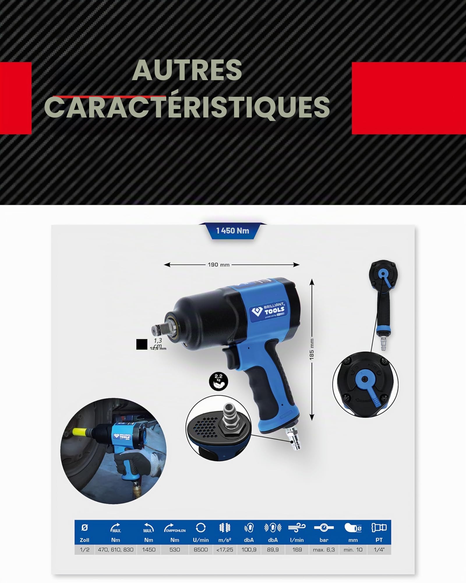 BRILLIANT TOOLS BT160100 Clé à chocs pneumatique 1/2’ [Powered by KS TOOLS]