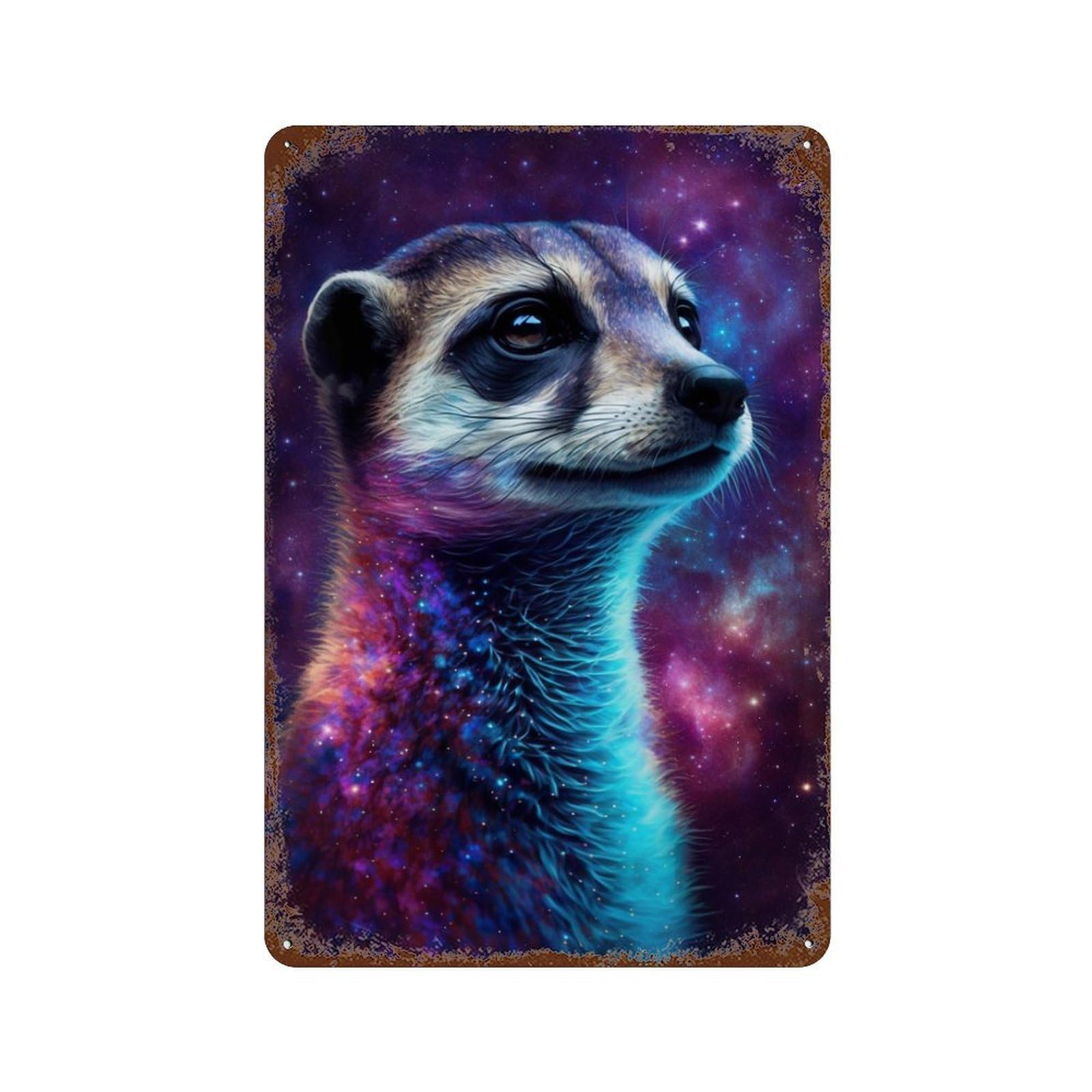 Garage Style Cosmic Meerkat Art Print-2 Retro Metal Sign 11.8"x7.9", Classic Wall Plaque for Bar And Workshop