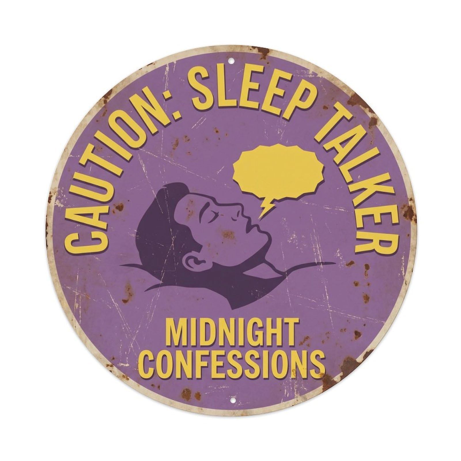 Vintage Funny Caution Sleep Talker Warning Metal Tin Sign