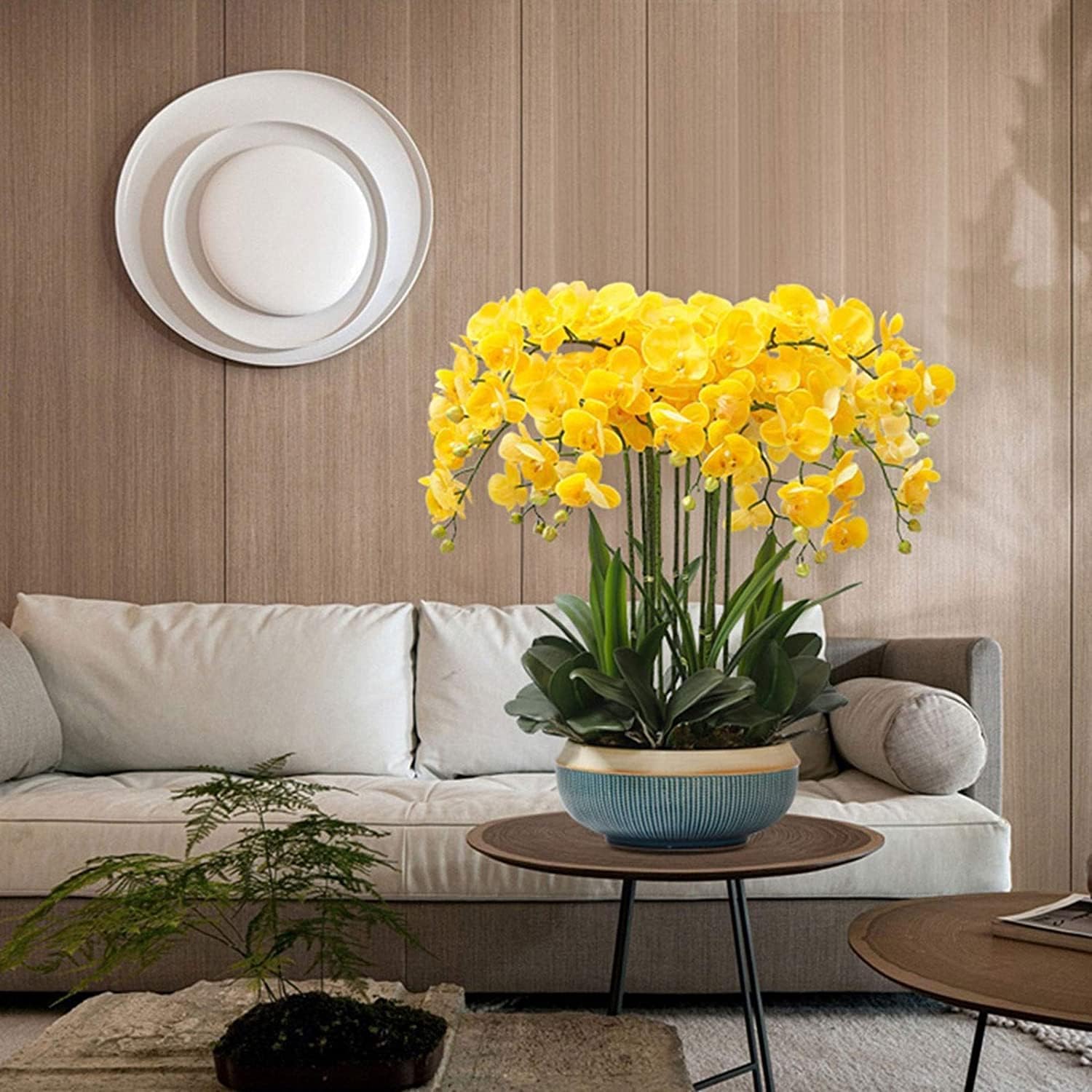 DFGHNBVC Artificial Flower 68Cm Artificial Phalaenopsis Flowers With Porcelain Vase Set Faux Orchids Polyurethane Potted Fake Floral