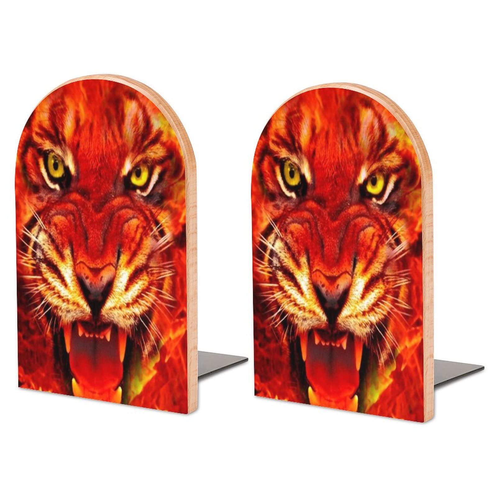 Animal Tiger Face Bookends Heavy Duty Book Stand 1 Pair for Home Office Shelves Decorative