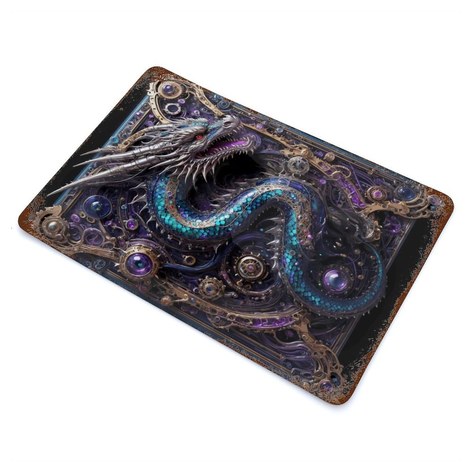Garage Style Legendary Steampunk Dragon Vintage Rust Metal Sign 11.8"x7.9", Rustic Home Decor for Bar And Workshop