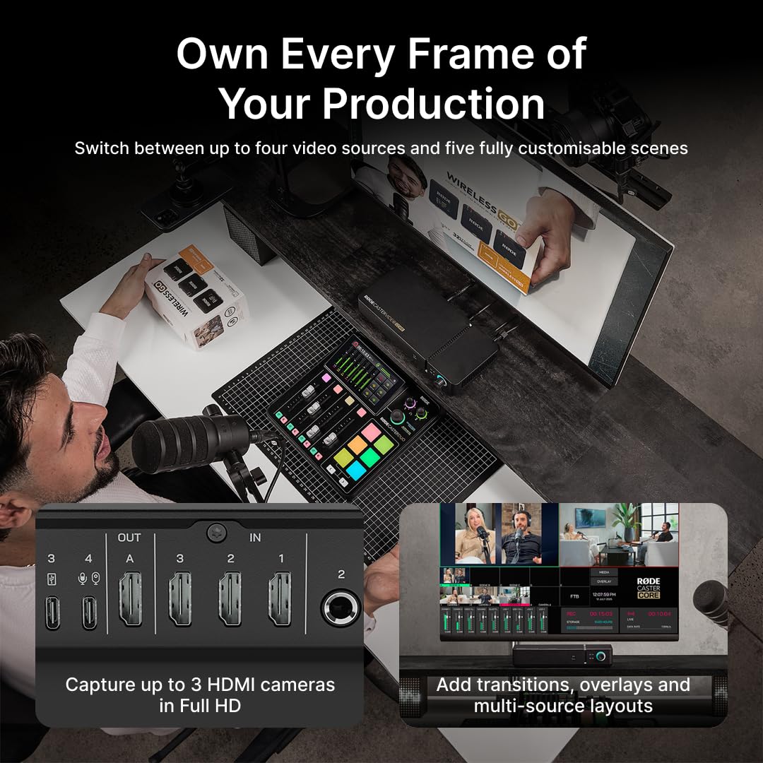 RØDE RØDECaster Video Core – Console de Production vidéo et Audio – Interrupteur multicaméra, 3 entrées HDMI, 1080p Video, Scènes Multi-Sources