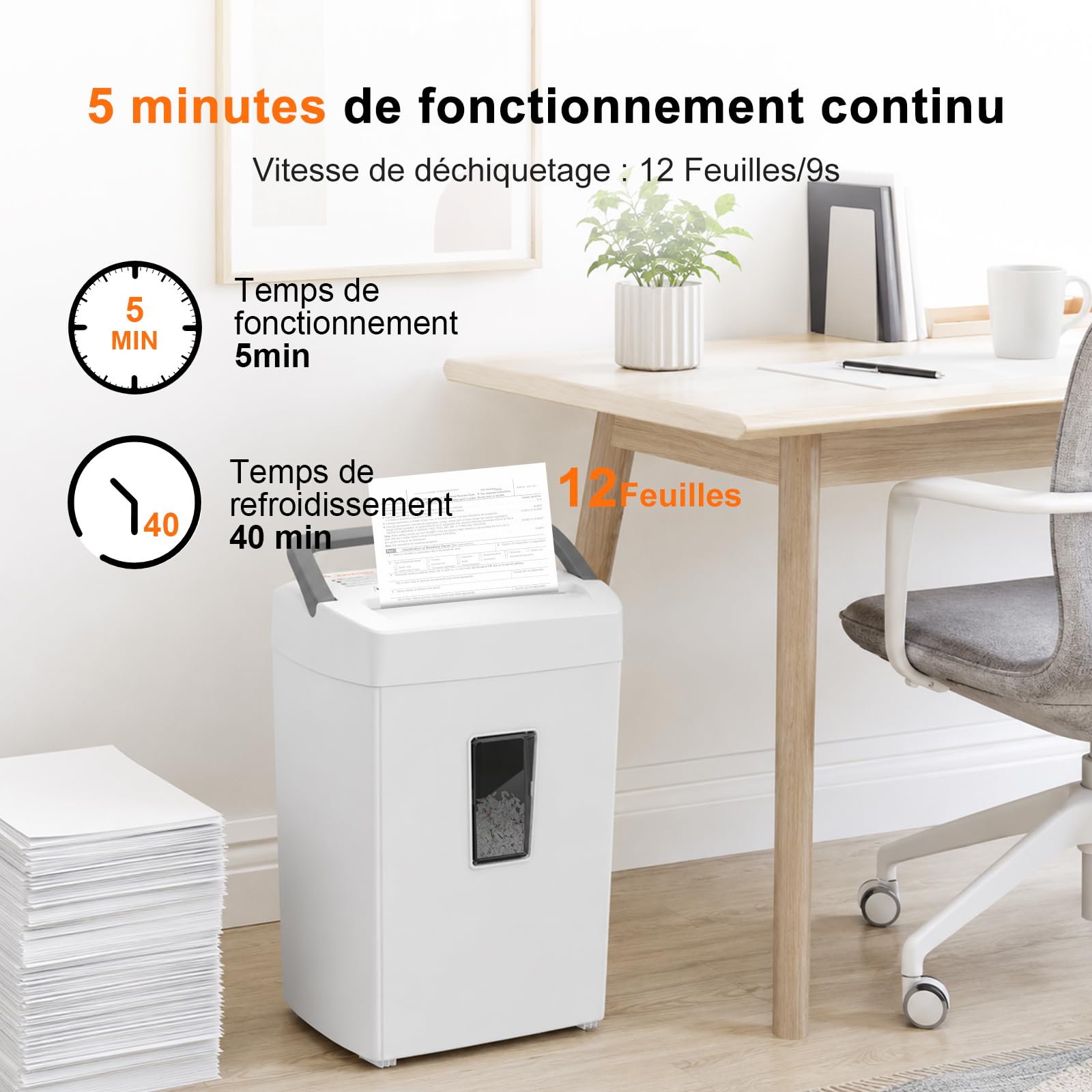 Bonsaii Destructeur de Documents 12 Feuilles Micro-Coupe, Bac 21L