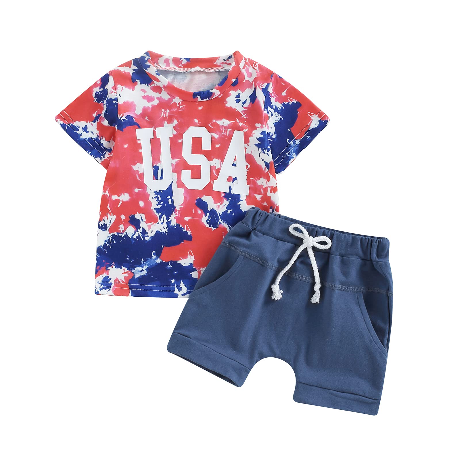 Sasaerucure Kids Toddler Baby Boy 4th of July Outfits Short Sleeve Shirts Tie Dye T-Shirt Shorts Independence Day Outfits (ID Tie Dye, 4-5 Years)