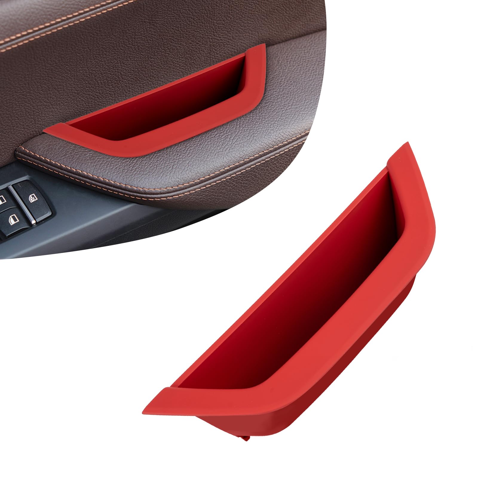 Red Left Door Armrest Handle Storage Compartment Compatible with BMW X3 F25 2010-2016 X4 F26 2014-2017 Driver Side Cover Container Storage Box Armrest Cover