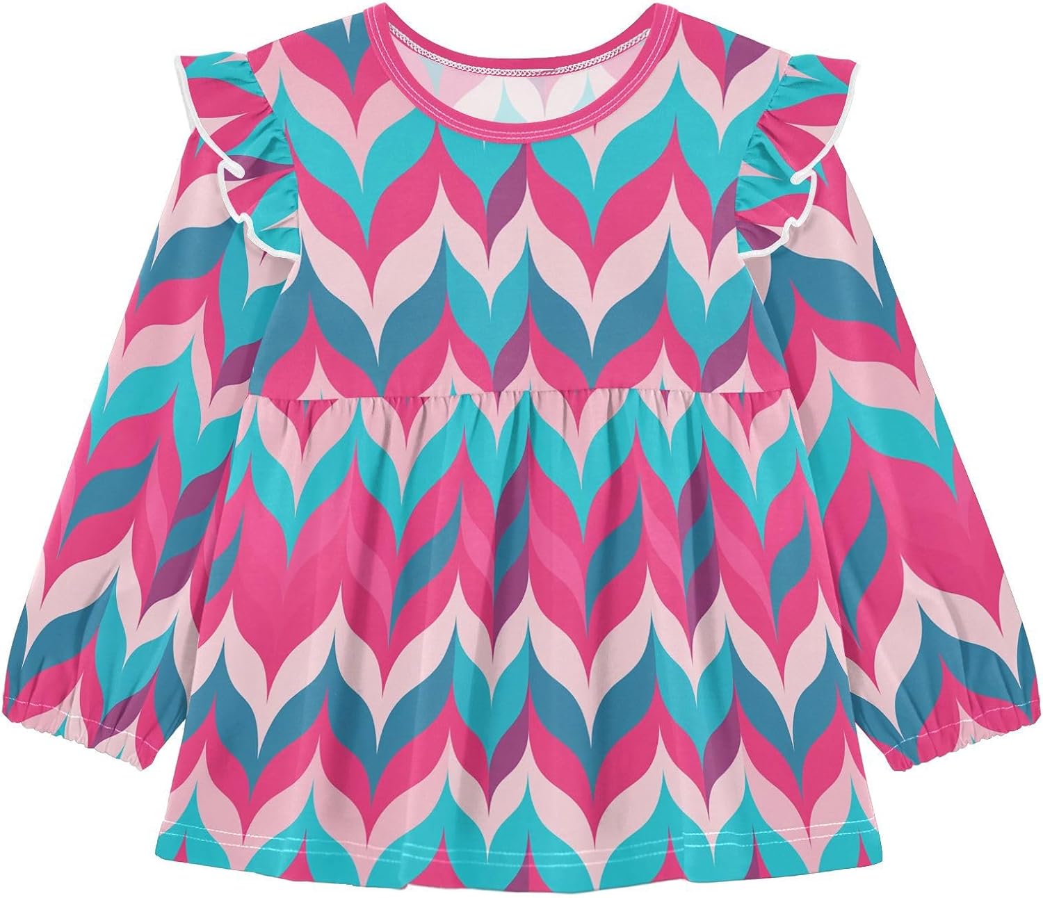 visesunny Toddler Clothes for Girls Geometric Powder Blue Fishtail Long Sleeve Fall Shirts Cotton Top with Ruffle Collar