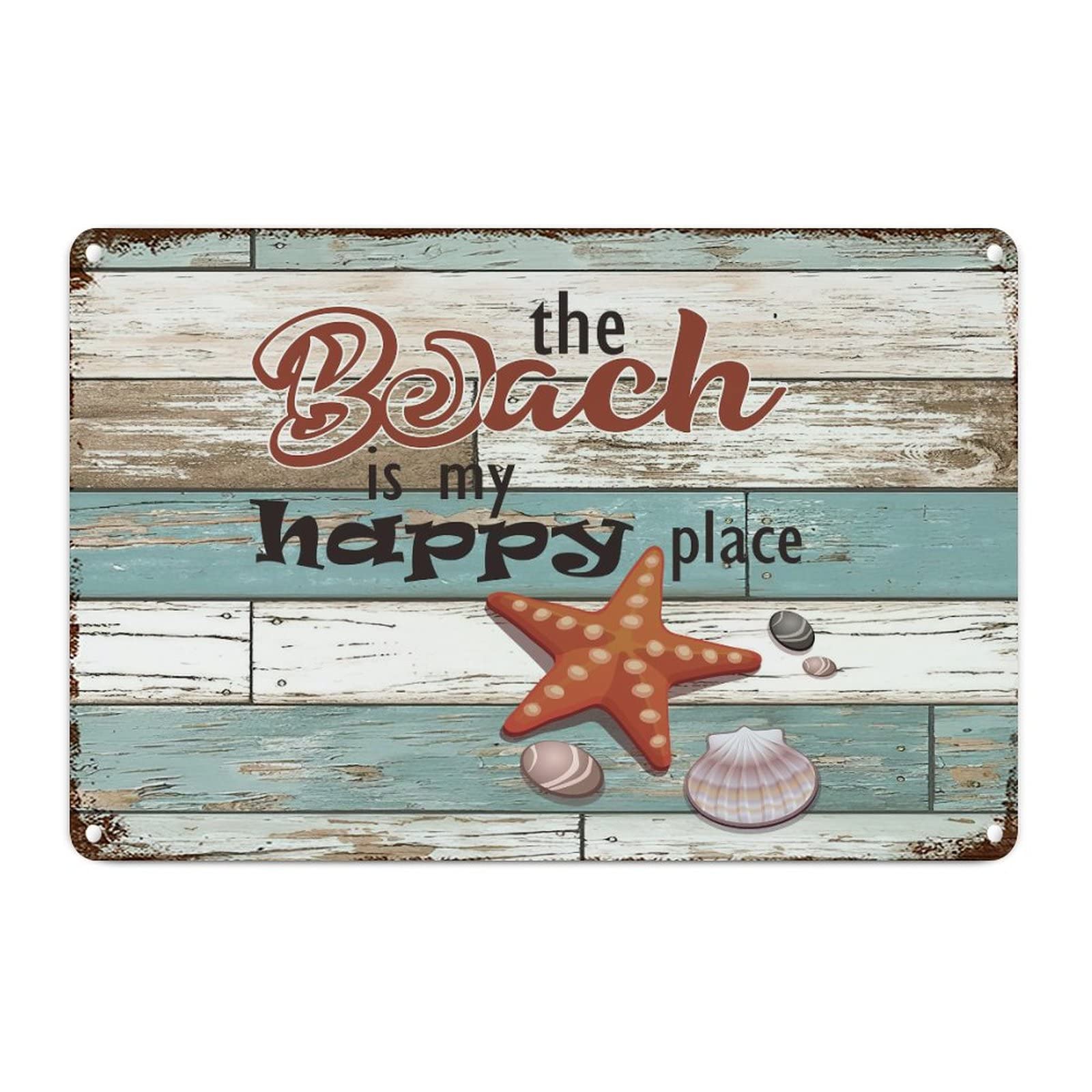 Cowkisssign Multi-Color Nautical Vintage Ocean Starfish Metal Tin Sign Wall Plaque Seaside Seashells Sea Life French Vintage Retro Metal Signs Enjoy Underwater Life Metal Wall Sign For Kid Room Living Room 12X8in