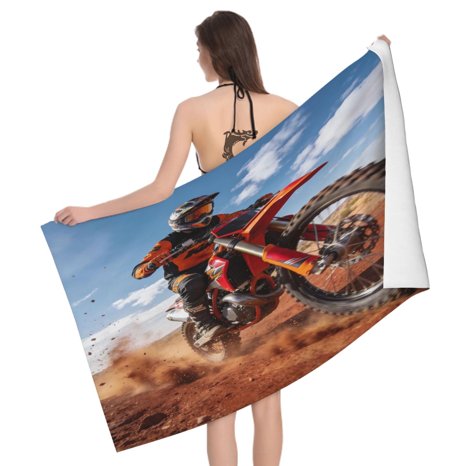 Leichong 3D Dirt Bike Motorcycle Beach Towel Large Microfiber Soft Quick Dry for Adults, Extreme Sport Bath Towel Lightweight Soft Absorbent for Travel Swimming Pool Sports, 180 x 90 cm
