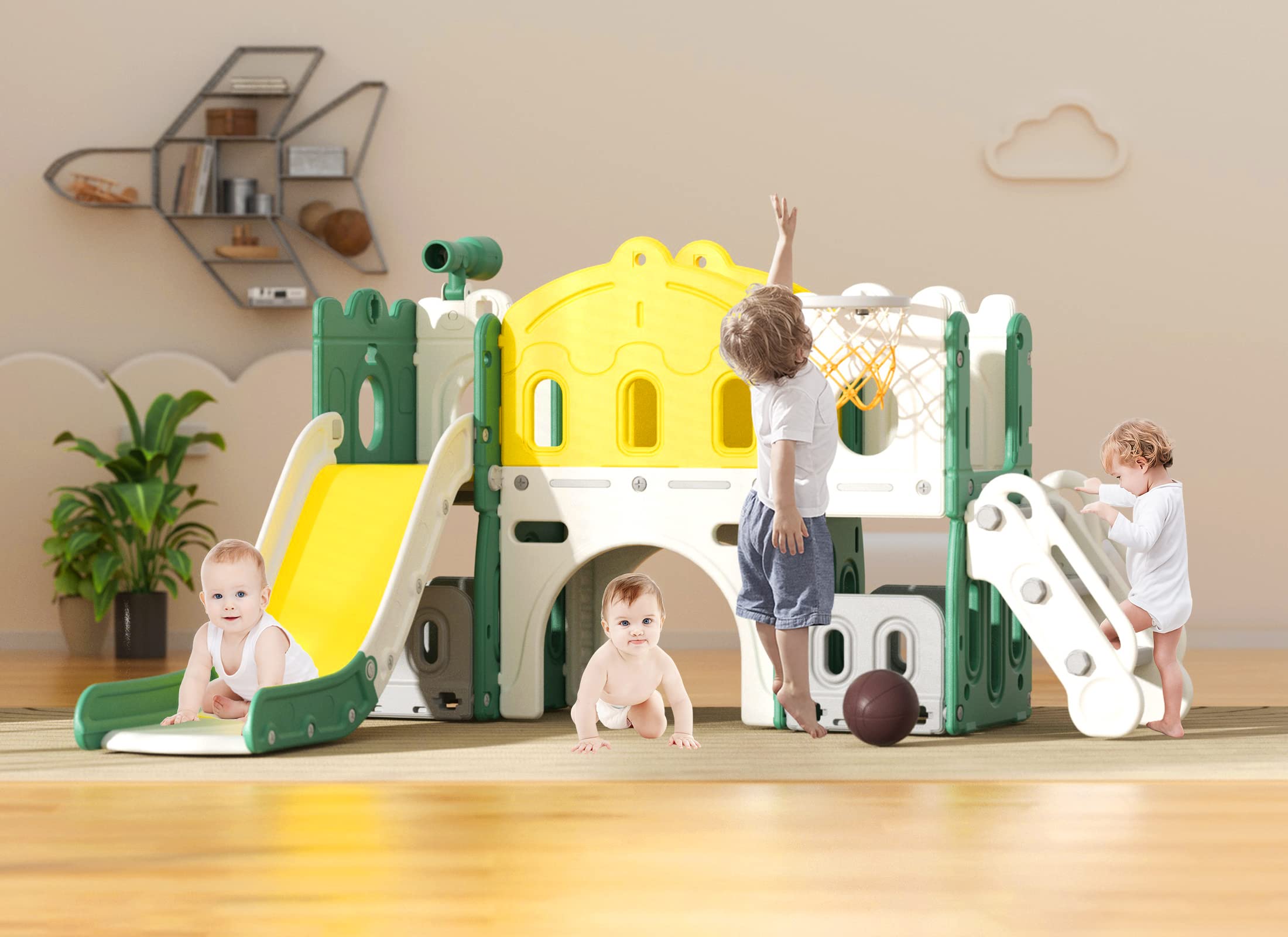 (incomplete only box A).  XJD 7 in 1 Toddler Slide Set, Kids Slide for Toddlers Age 1+, Toddler Climber Slide PlaySet with Basketball Hoop and Ball,Outdoor Indoor Playground for Toddlers 1-3 (Green)