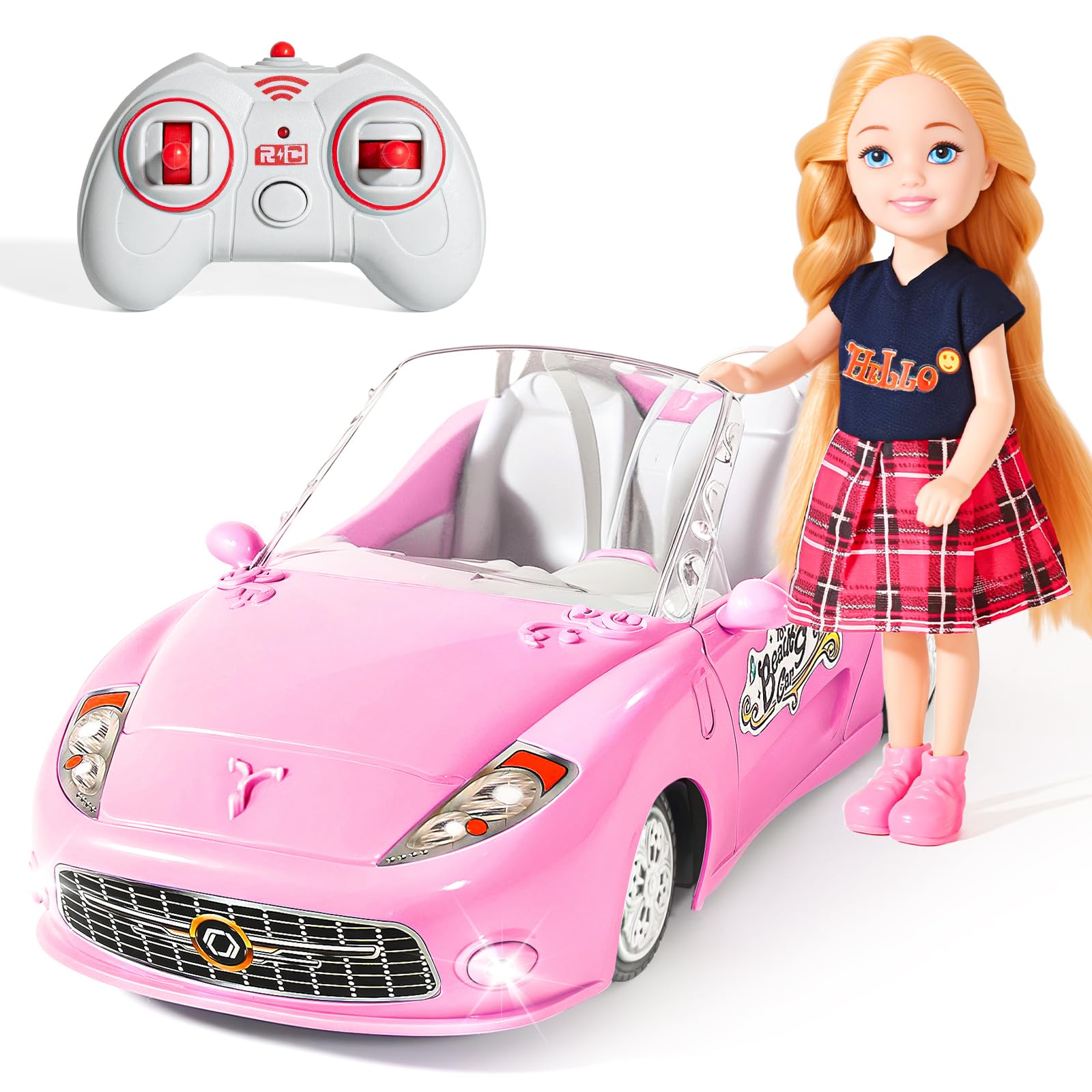 Pink RC Car for Girls, 1:18 Racing Car with Doll, 2.4Ghz Remote Control, Birthday Toy for Girls 8-10