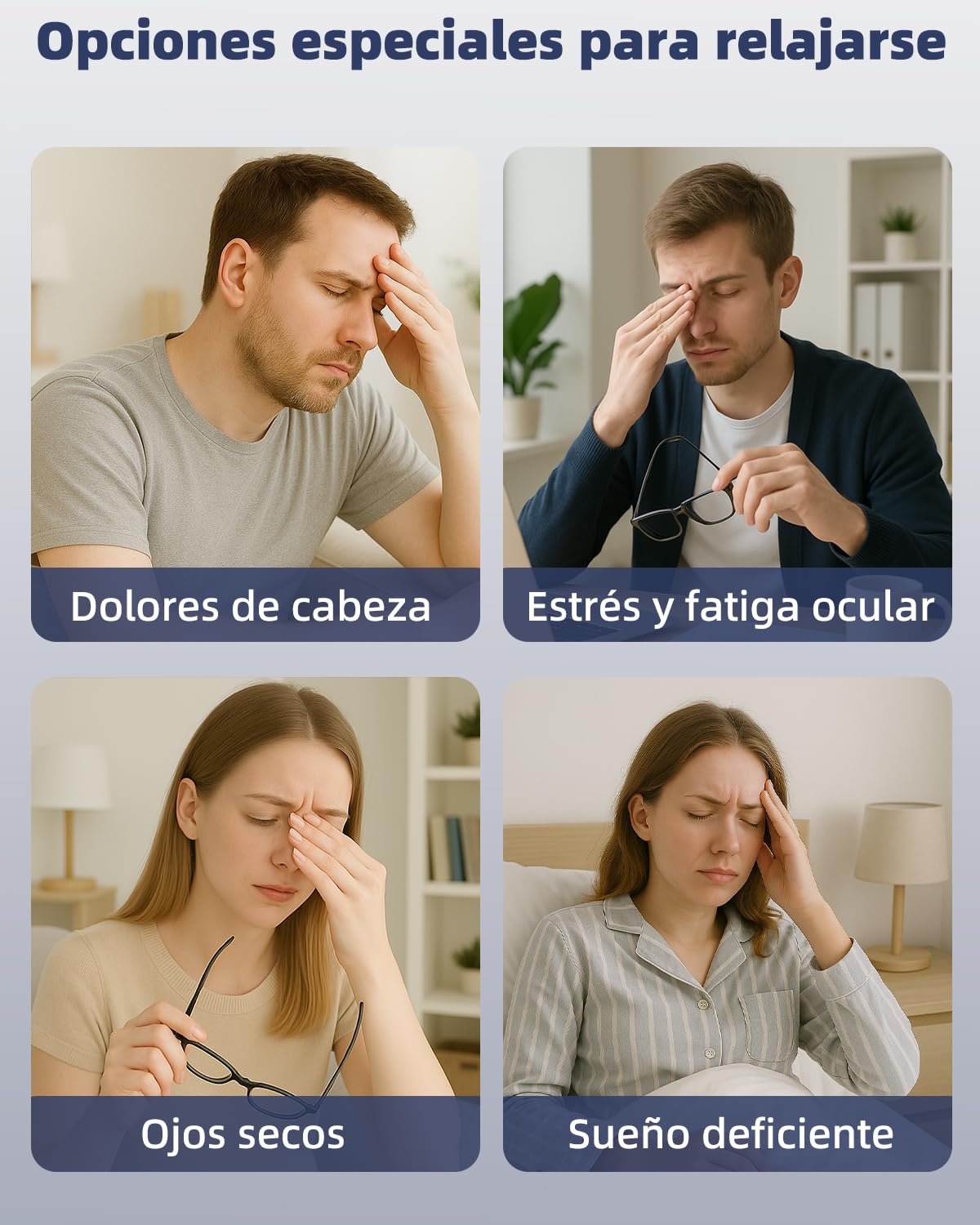 Masajeador Ocular, máscara Ocular eléctrica con Calor y vibración, masajeador Plegable para la Cabeza con 6 Modos para Reducir la Fatiga Ocular, aliviar el Dolor de Cabeza
