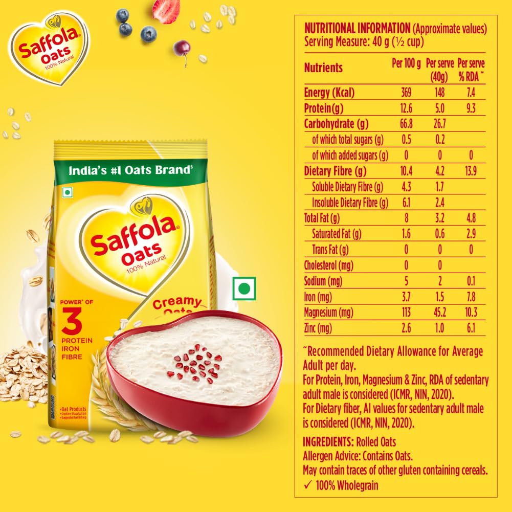 Saffola Oats | 500g | Instant Rolled |Soft & Creamy |Power of Protein, Iron & Fibre | Nutritious grain - Image 5 thumbnail