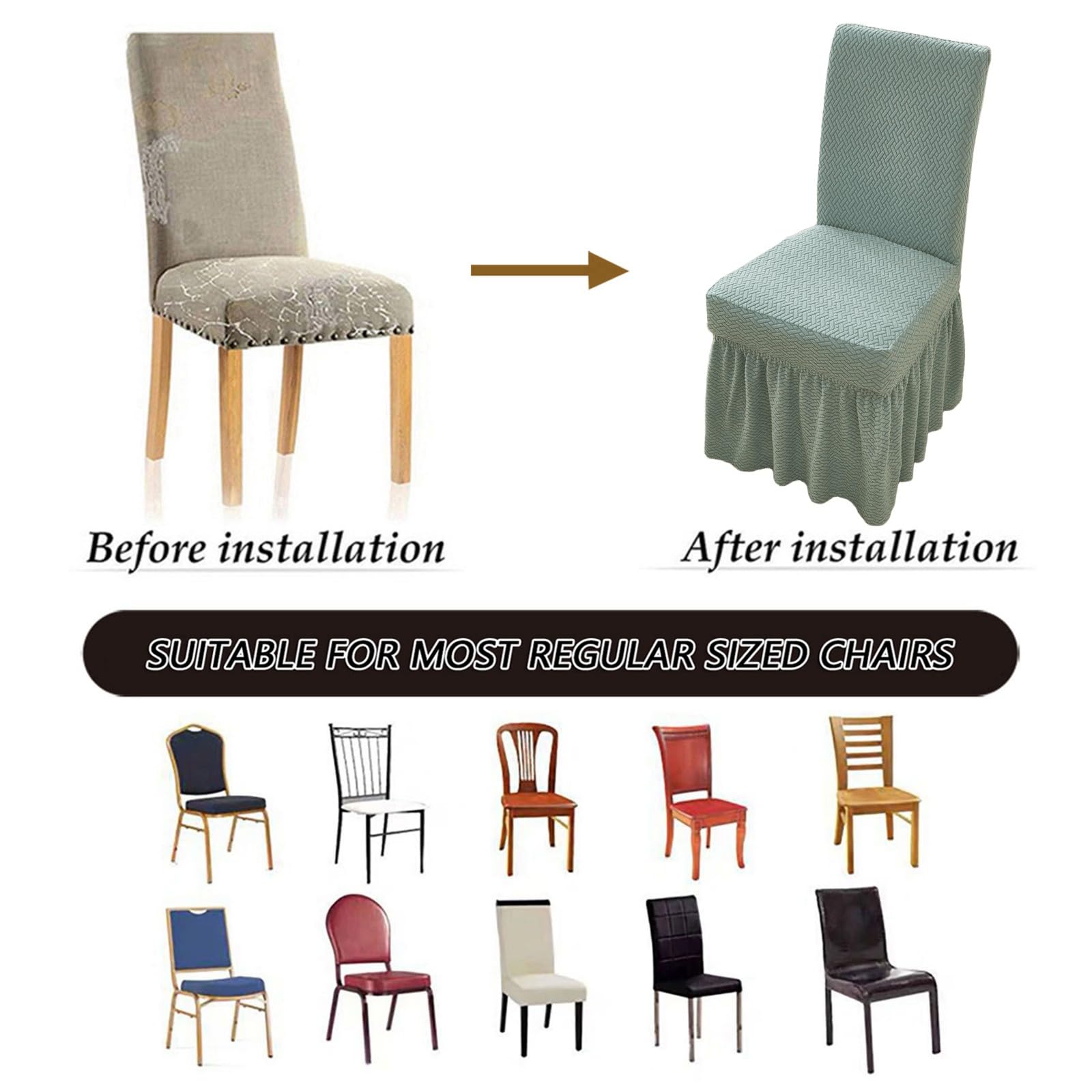 Stuhlhussen für Esszimmerstühle mit Langem Rock,Stuhlhussen für Esszimmer 2er-/4er-/6er-Set,Universelle rutschfeste Stuhlbezug für Küche Hochzeits Feier Bankett(Khaki,4 Set)