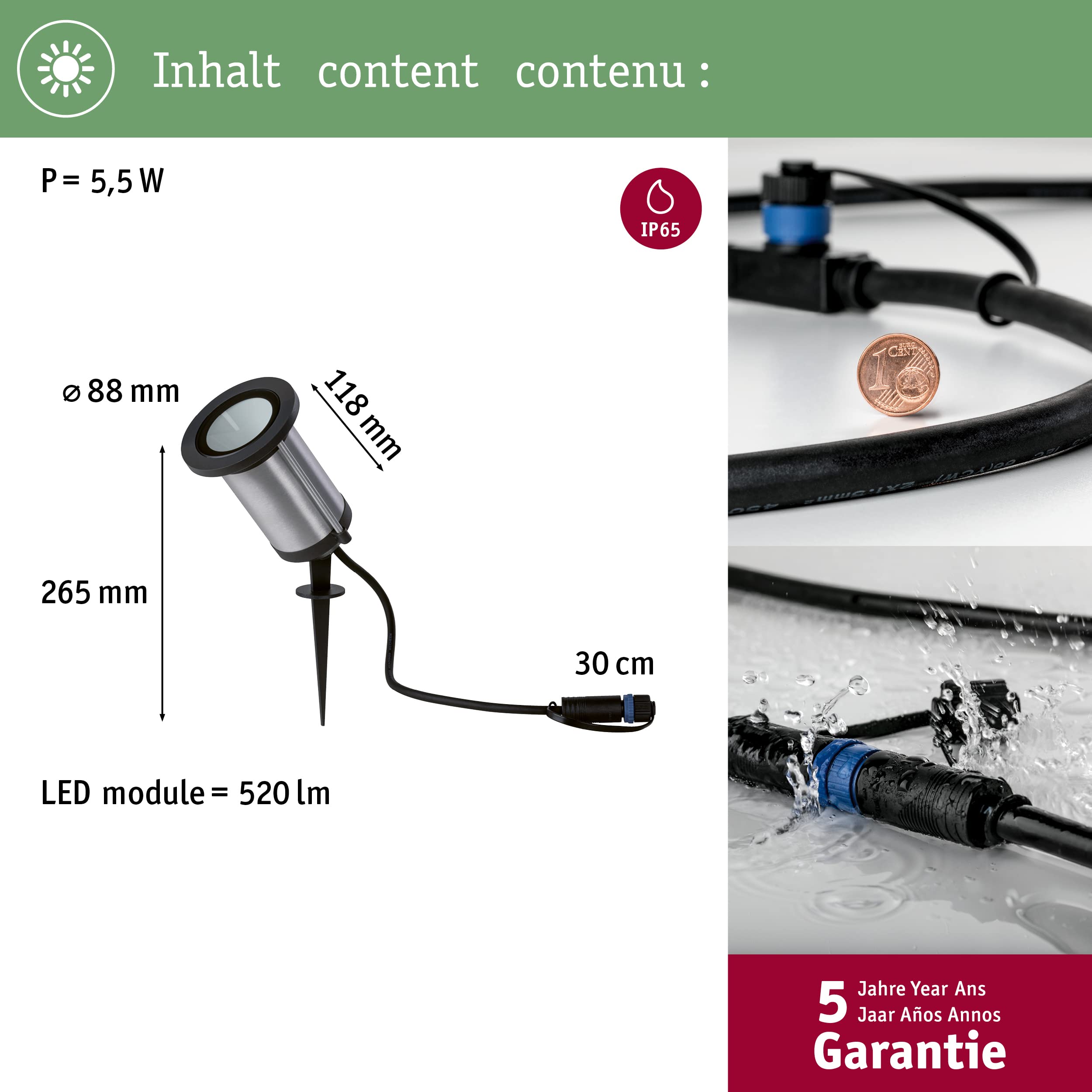 Paulmann 94285 Luminaire d'extérieur LED Plug & Shine spot Classic incl. 1x5,1 watts IP65 Protection contre les immersions Anthracite Éclairage de jardin Métal Blanc chaud 3000 K