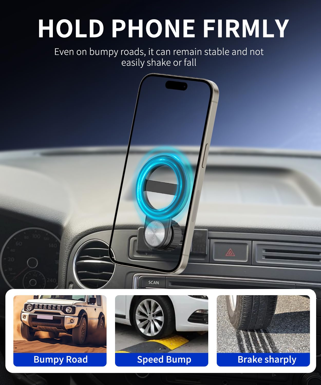 Samochodowy uchwyt na telefon do Volkswagen Tiguan 2009-2017 akcesoria samochodowe, uchwyt na telefon komórkowy kompatybilny z MagSafe, obrót o 360°, bez użycia rąk, nie wpływa na
