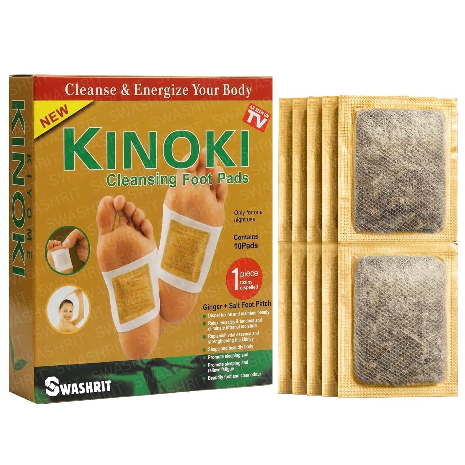 Kiyome Kinoki Detox Foot Pads - 10 Pairs & 10 Adhesive Sheets - Natural Ingredients - Stress Relief & Toxin Removal - Unisex-Adults - Gold - Detox Foot Patch (Pack Of 4)-image-32