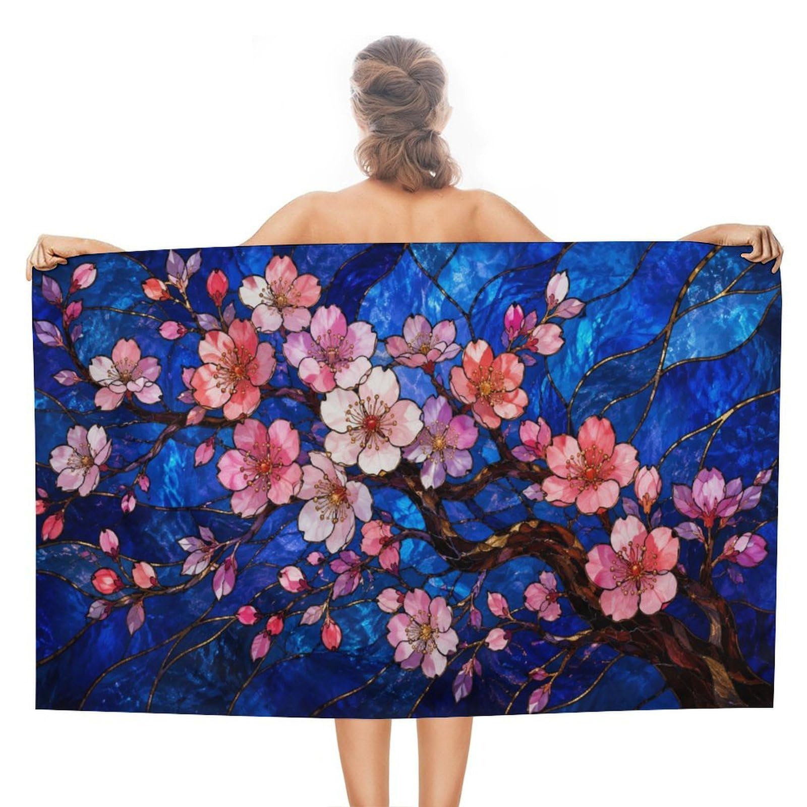 Anceky Cherry Blossom Tree Oversized Beach Towel Quick Dry Sand Free Microfiber Travel Towel Lightweight Multi Purpose Beach Blanket Pool Gym Bath Towel 51x31 in
